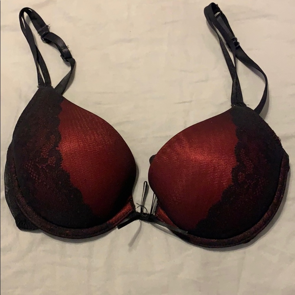 Burgundy and black push up bra